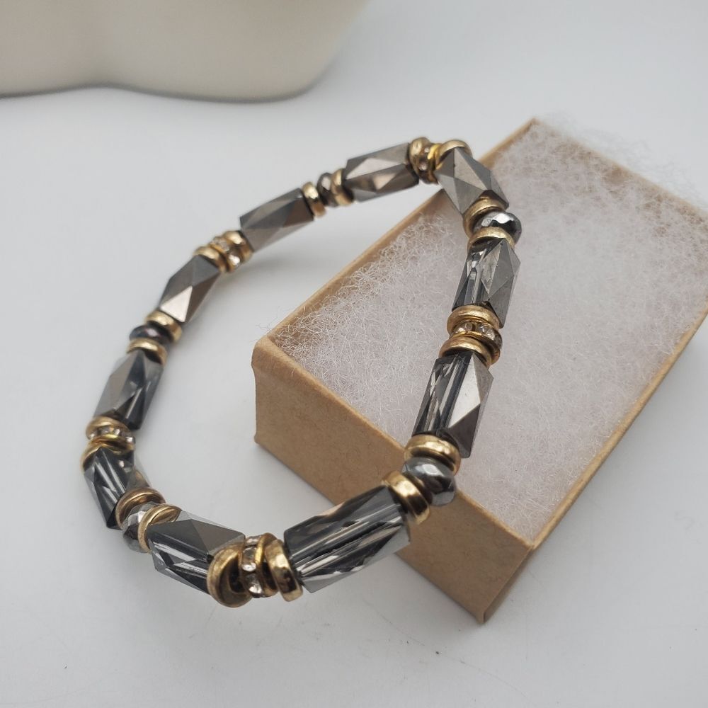 Metallic Grey crystal beaded spacer bracelet